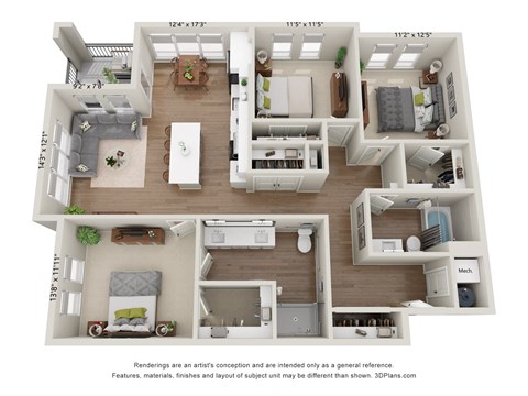 a 3 bedroom floor plan is shown in this image